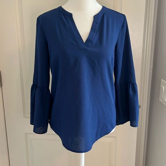 J. Crew Factory Tops - JCrew Factory Bell Sleeve Blouse Blue Size XS Petite